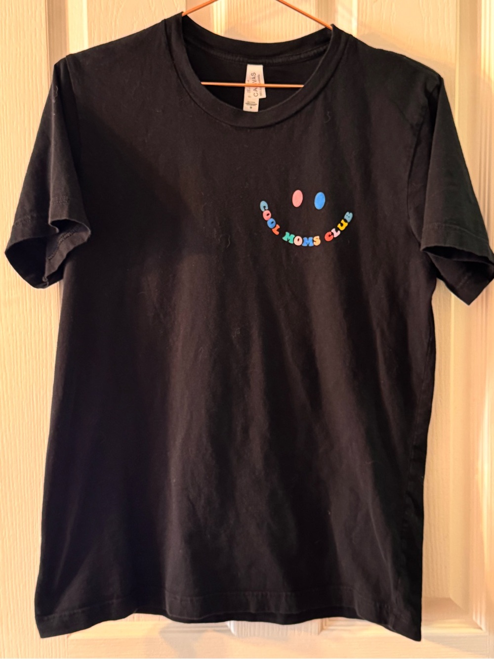 Bella Canvas Black Tee with Multicolor 'Cool Moms Club' Smile